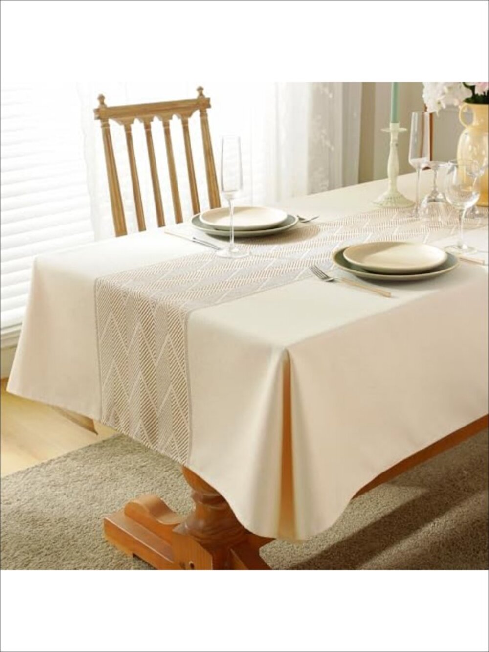 Faux Linen Rectangle Tablecloth Heavyweight Wrinkle Resistant Dining Cover